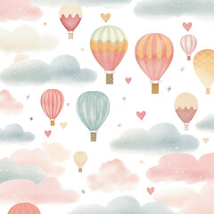 Watercolor Love in the Air Balloons