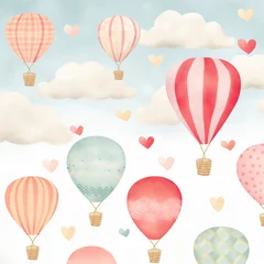 Crédence de cuisine en verre imprimé Montgolfière Watercolor Love in the Air Balloons