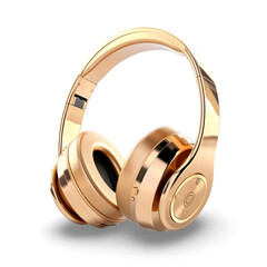 Golden headphones isolated on white transparent background 