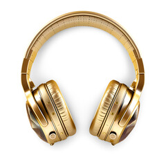 Golden headphones isolated on white transparent background 