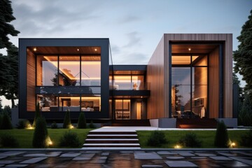 Obraz premium A large modern house with a lot of windows