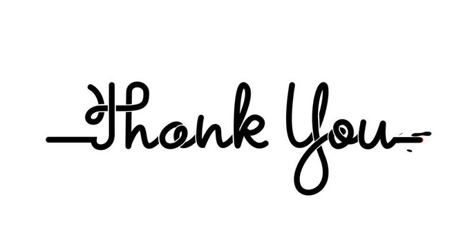 Thank you. Animation of handwriting calligraphy in black color on a monoline text style. Great for Wishes, Greetings, and Messages. Alpha channel. Transparent background, easy to put into any video