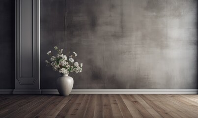 A vase of flowers sitting on a wooden floor