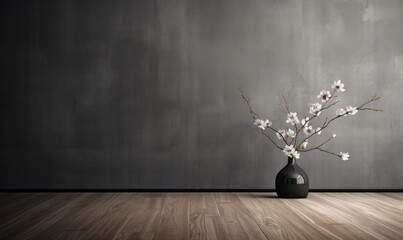 A black vase with white flowers in it