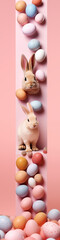 Naklejka na ściany i meble 1:4 or 4:1 Eggs and bunnies mark the arrival of Easter, commemorating the resurrection of Jesus and spring.For web design, book cover,greeting cardbackgrounds, or other High quality printing projects.
