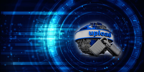3d illustration upload concept protected lock
