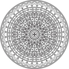Vector monochrome black round Yakut ornament. Endless circle, border, frame of the northern peoples of the Far East.
