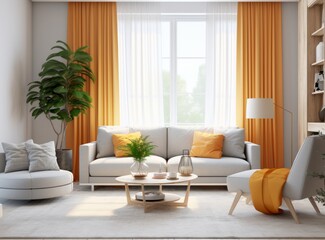 Fototapeta premium White stylish minimalist room with sofa. Scandinavian interior design.