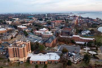 Aerial View of Hampton University HBCU in Virginia Overlooking the Campus