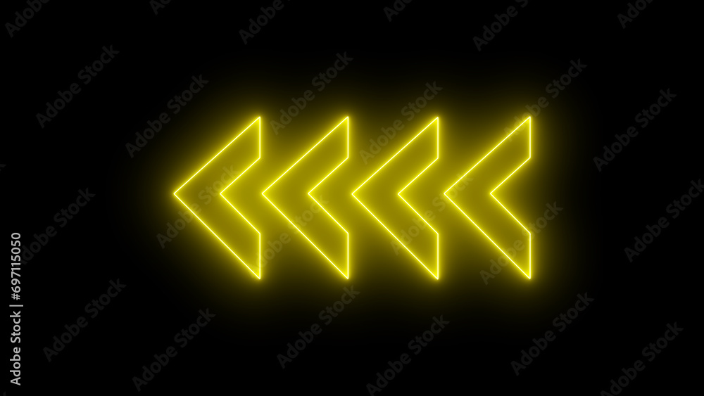 Poster yellow color arrow points to the left. flashing neon icon to the left arrow. left neon arrow. neon a