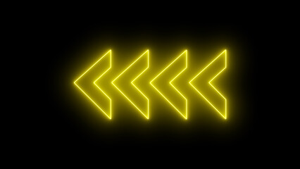 Yellow color arrow points to the left. Flashing neon icon to the left arrow. left neon arrow. neon arrow sign.