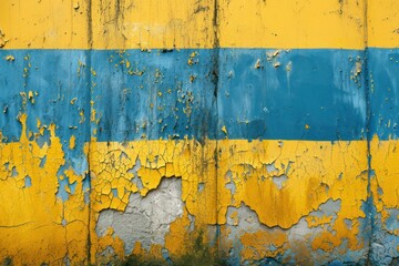 Old painted blue and yellow wall to create a background or texture.