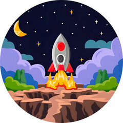rocket in space illustration on transparent background
