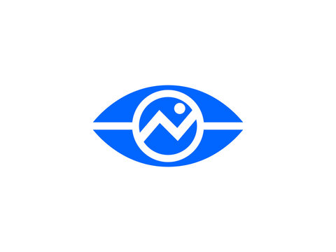 Eye letter n logo. eye and mountain logo. monogram letter N logo with eye shape. N letter logo with blue eye