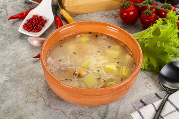 Homemade chicken soup with vegetables