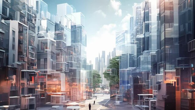 A city of the future, with highrise buildings made of selfsustaining smart materials, its citizens connected to a collective consciousness that drives constant innovation and progress.