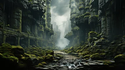 Poster Surreal composition of waterfall flawing in dramatic scene © Graphicgrow
