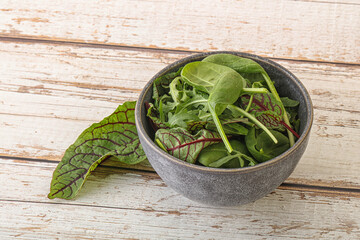 Green mix salad in the bowl