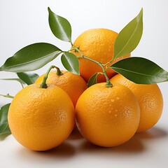 Oranges with leaves on a white background