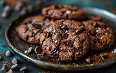 Sweet and Salty Symphony: Chocolate Cookies with Chocolate Chips and a Dash of Salt