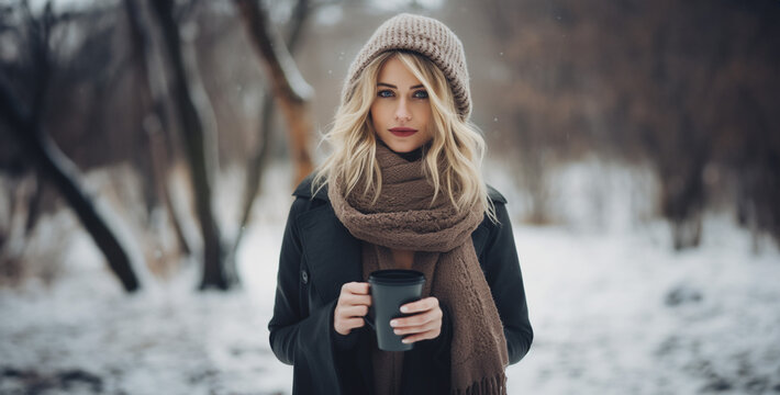 woman in winter forest, portrait of a woman in winter, portrait of a woman in the city, woman image of a beautiful blond