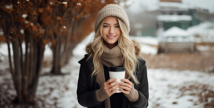 woman in winter, portrait of a woman in winter, portrait of a woman in the city, woman image of a beautiful blond