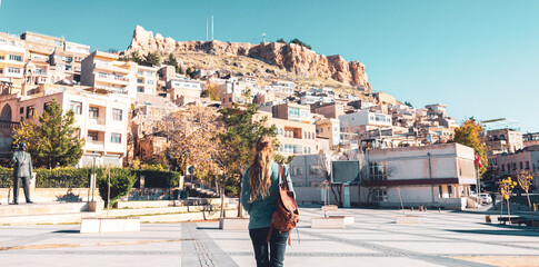 Woman tourist visit city of Mardin in Turkey