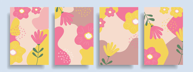 Fototapeta na wymiar Covers with flowers. Templates with flowers for March 8, Valentine's Day.
