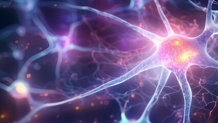 A vibrant of different brain cells in action, illustrating the coordinated network involved in the process of learning and retaining information.