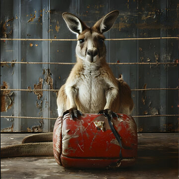 A kangaroo in a boxing ring,'Heavyweight Hopper'--v6.0 Generative AI