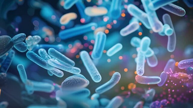 A zoomedin photo of a CRISPRedited strain of bacteria, capable of breaking down plastics and reducing the harmful impact of microplastics in the environment.