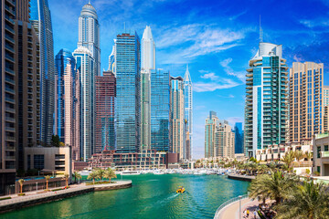 Dubai - The skyline of Downtown. Dubai - amazing city center skyline with luxury skyscrapers,...