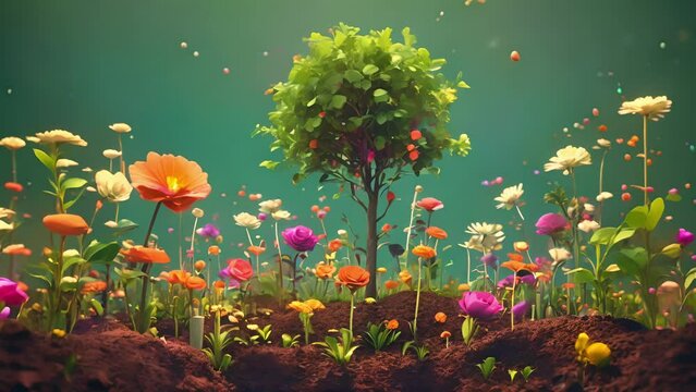 A timelapse of a garden growing and blooming, symbolizing the nurturing and growth aspect of using theutic tools and techniques. minimal 2d animation Psychology art concept