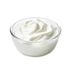 bowl of fresh greek yogurt or sour cream on isolate transparency background, PNG