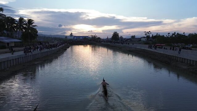 aerial view of lomba balap perahu or traditional boat race