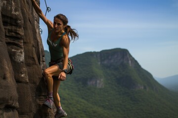 Naklejka premium An energetic rock climbing adventure on a rugged mountain, challenge and excitement.