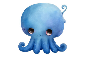 watercolor blue baby child octopus illustration, transparent PNG