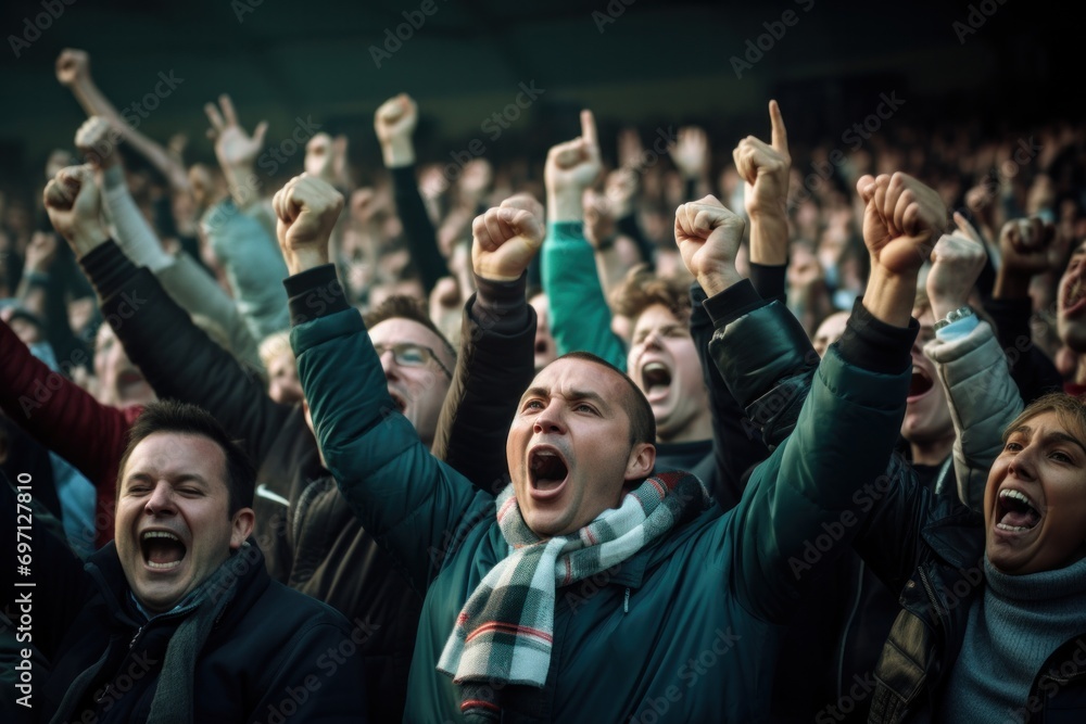 Wall mural a photograph of a cheering crowd in a football stadium.