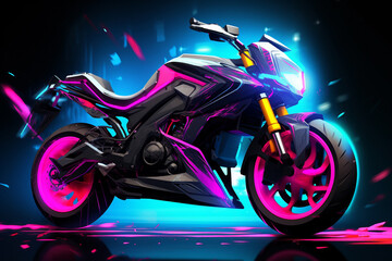 Cruise into the future with this captivating image of a fantasy motorbike adorned with neon lights,...