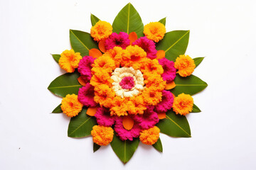 Marigold Flower rangoli Design for Diwali Festival