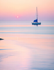 Fototapeta premium a sailboat in the water at sunset with a pink sky