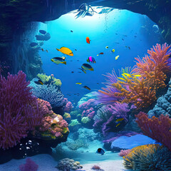 Naklejka premium a many different types of fish in this underwater scene