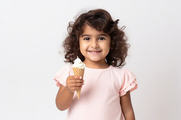 cute indian little girl holding icecream cone