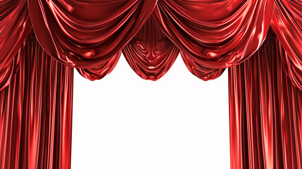 A red theater curtain rendered on a PNG transparent white background for versatile use. - obrazy, fototapety, plakaty
