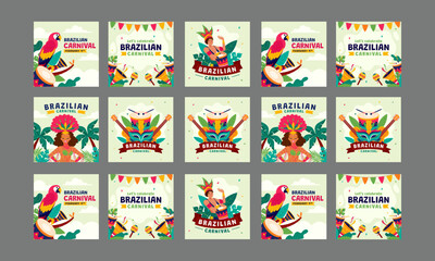 happy brazilian carnival vector flat design - obrazy, fototapety, plakaty