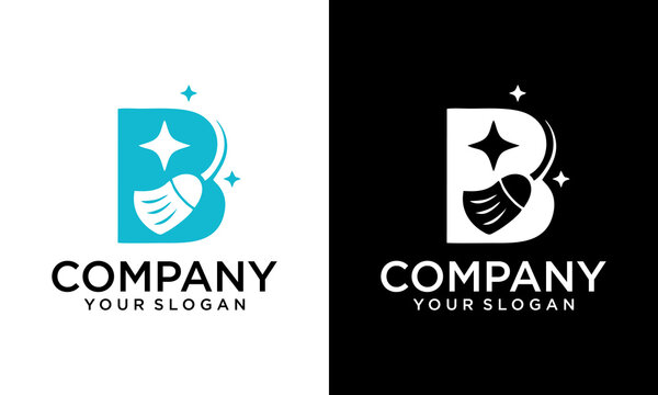 Creative B letter with broom design logo template illustration.