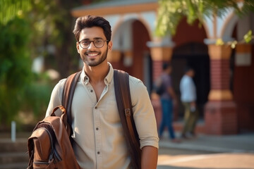 young indian college student standing at college campus