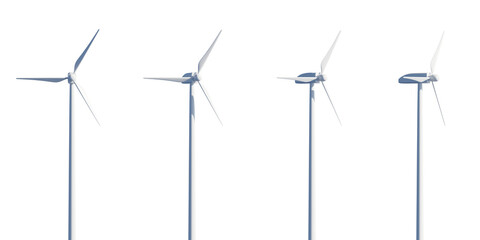 set of 3d wind turbine on transparent background, PNG, 3d render, white - obrazy, fototapety, plakaty