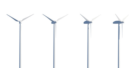 set of 3d wind turbine on transparent background, PNG, 3d render, white © Pijug