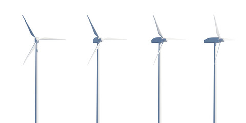 set of 3d wind turbine on transparent background, PNG, 3d render, white